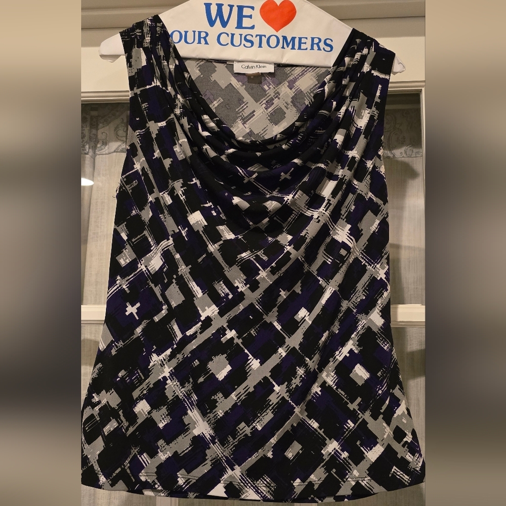 Calvin Klein Women's Black and Purple Sleevless Blouse